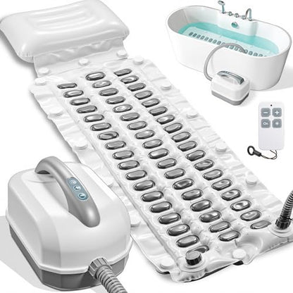 Bathtub Spa Mat, 400W Bubble Massager, 6 Settings, Remote Control, Non-Slip | Full Body Support, Portable Home Spa Jet Mat with Inflatable Pillow, Soft Surface, Strong Suction Cups