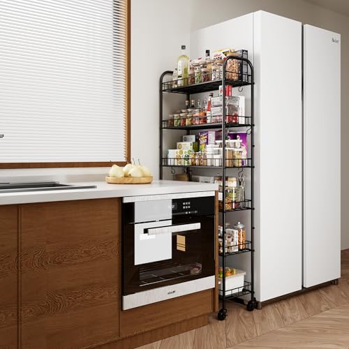 6 Tier Slim Storage Cart with Wheels, Metal Mobile Shelving Unit Organizer Utility Cart for Office Bathroom Kitchen Laundry Room Narrow Places (10inches) - size: 10inches