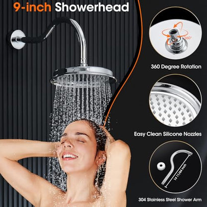 Rainfall Shower System Shower Faucet Set, Luxury, Antique, Polished Chrome | 9 Inch Shower Head and Handheld Spray, Pressure Balance Valve, Wall Mounted, Bathroom, Shower Trim Kit - color: Polished Chrome, style: With Handheld