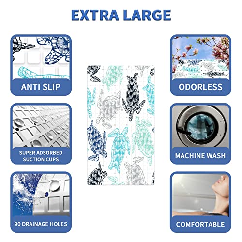 Bath Tub Mat Non Slip Shower Mat Colorful Hand Drawn Sea Turtle Extra Long Bathtub Mat 26.8x15 inches Bathroom Bath Mat with Suction Cups Drain Holes Machine Washable - color: Colorful Hand Drawn Sea Turtle