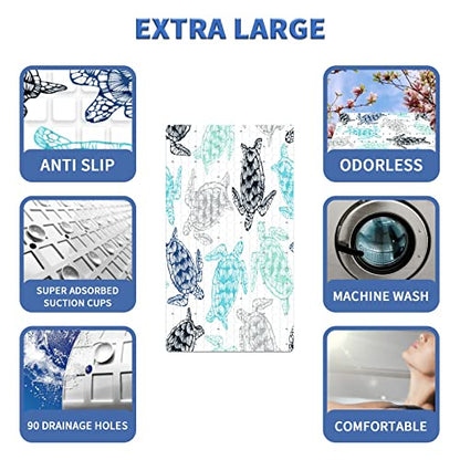 Bath Tub Mat Non Slip Shower Mat Colorful Hand Drawn Sea Turtle Extra Long Bathtub Mat 26.8x15 inches Bathroom Bath Mat with Suction Cups Drain Holes Machine Washable - color: Colorful Hand Drawn Sea Turtle