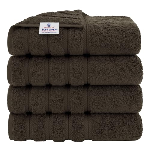 American Soft Linen 100% Cotton Luxury Turkish Towels, 4 PC Bath Towel Set | Soft Absorbent Quick Dry OEKO Tex Standard 100 Certificated Durable Machine Washable Premium Hotel Quality - color: Chocolate Brown, size: 27"x54"
