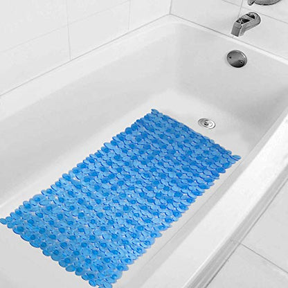 WELTRXE Non Slip Bathtub Mat, 35 x 16 Inches Bathroom Pebbles Shower Mat with Suction Cups, Drain Holes, Suction Bath Mats for Tub Machine Washable - Clear Blue - color: Pebbles-clear Blue, size: 35" x 16" (Rectangular)