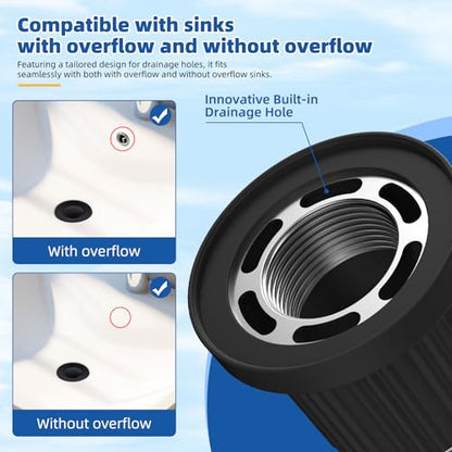 Hibbent Metal Bathroom Sink Drain & Stopper Fit with or Without Overflow | Universal Drain Stopper with Detachable Stainless Steel & Brass Strainer Basket for Lavatory Vanity Vessel Sink, Matte Black - color: Matte Black