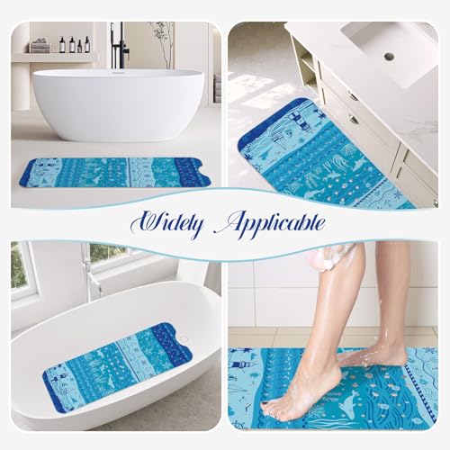 SHUCHING Blue Bath Mat for Tub Non Slip-40x16 Inch, Ocean | Bathtub Mat Mold Free, Long Shower Mat for Inside Shower with Suction Cup, Machine Washable - color: Ocean