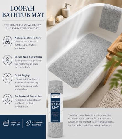 Home Expressions Non Slip with Suction Cups Loofah Bathmat 27"x15" & 29.5"X16.9", PVC Loofah Bathroom Mats, Loofah Mats for Shower and Bathroom, Quick Drying, (Light Grey 29.5"X16.9") - size: LIGHT GREY 29.5"X16.9"
