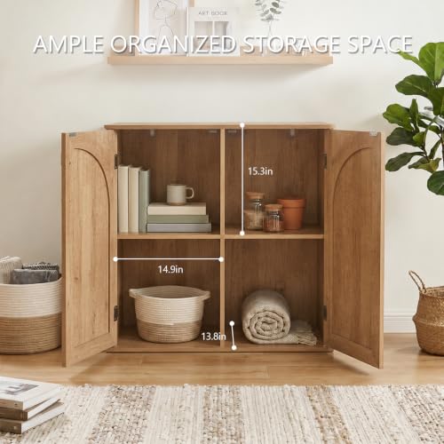 Sideboard Buffet Cabinet with Storage, 31.5" Modern Arched Accent Console Cabinet Credenza for Living Room Furniture Dining Room Entryway, Light Wood - color: Light Wood