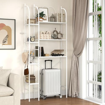 7-Tier Over the Toilet Storage Rack, Heavy-Duty Metal Bathroom Organizer with Adjustable Shelf, Toilet Paper Holder & Side Hooks, Space Saver for Small Bathrooms, Laundry Room & Apartments, White