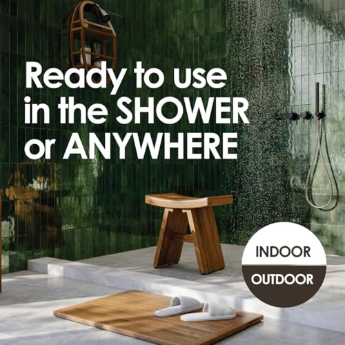 Patented Asia Ascend Teak Shower Bench with Elevated Height and Shelf | Durable, Water-Resistant Teak, Shower Chair & Shaving Foot Rest, Indoor/Outdoor Use