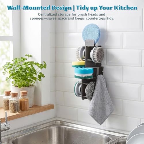 Wall Mount Organizer Rack for Electric Spin Scrubber | Hanging Rack Handle Dia. under 1 inch,Storage Holder, Cleaning Brush Caddy for Bathroom Kitchen