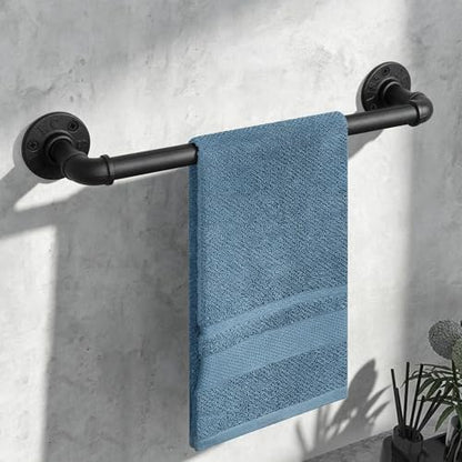 Industrial Pipe Towel Rack Towel Bar, Heavy Duty Wall Mounted Rustic Farmhouse Bath Towel Holder for Bathroom (Black, 16 inch) - color: Black, size: 16 Inch