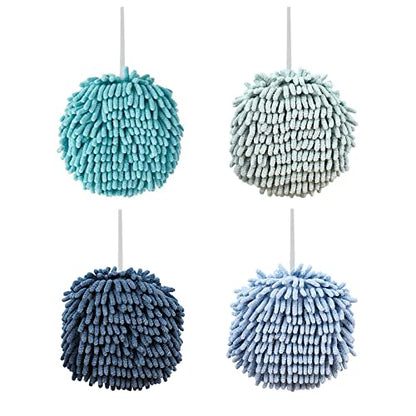 4 Pack Chenille Hand Towels Bathroom Quick Dry Hand Bath Towel with Hanging Loops Microfiber Absorbent Hand Drying Puff for Kitchen Bathroom - color: Blue