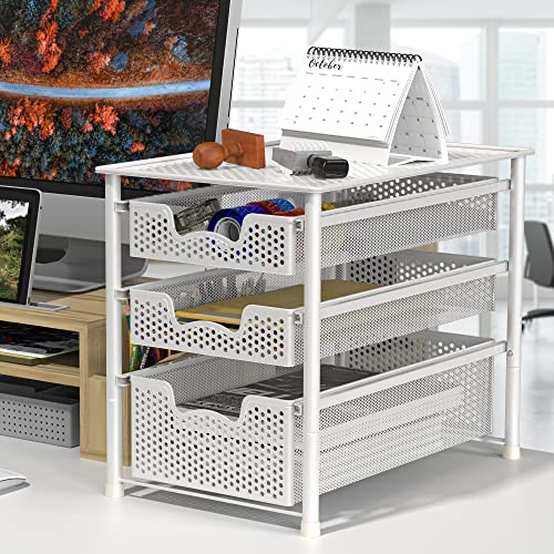 Simple Houseware 3 Tier White Alloy Steel Sliding Basket Organizer Drawer Cabinet (Pack of 2) - color: White, size: 3-Tier (Pack of 2)