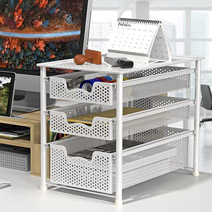 Simple Houseware 3 Tier White Alloy Steel Sliding Basket Organizer Drawer Cabinet (Pack of 2) - color: White, size: 3-Tier (Pack of 2)