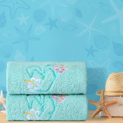 SmoothNovelty 2 Pcs Hand Towels Bathroom Decor 14x29 Inch Embroidered 100% Cotton Soft Absorbent Spring Summer Decorative Hand Towels for Bathroom Kitchen(Flip Flops,Mint Green) - style: Flip Flops