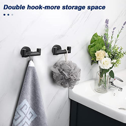 NearMoon Bathroom Double Towel Hook- SUS304 Stainless Steel Robe Towel Holder, Heavy Duty Double Coat Hook for Bathroom Livingroom Kitchen Wall Mounted (Matte Black-U, 2 Pack) - style: Matte Black-U