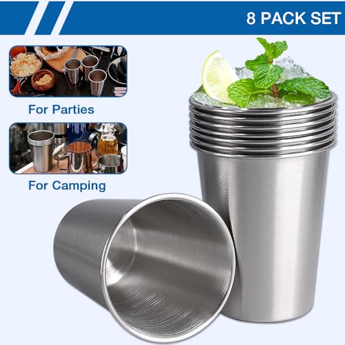 Alimat PluS 12 Oz Stainless Steel Cups 8 Pack, 350ml Metal Drinking Cups | for Bar, Home, Restaurant, Outdoor