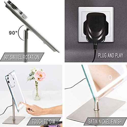 Waneway Lighted Makeup Vanity Mirror with 80 LEDs Lights and 10X Magnification Spot Mirror, Light up Dressing Table Cosmetic Mirror, 3X Brighter Dimmable Lighting, Full Metal Sleek Design,Satin Nickel