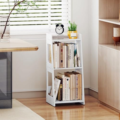 3-Tier Bathroom Ladder Shelf Freestanding, 12.6" W x 26" H, PVC | White Floor Shelves, Small Bookshelf, Nightstand, for Home Study, Laundry Room, Open Display Rack, 11.8" Deep - size: 11.0”D x 12.6”W x 26”H