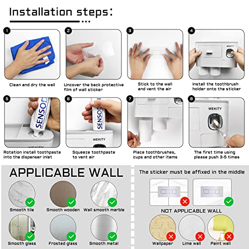 Wekity Multifunctional Wall-Mounted Toothbrush Holder, Automatic Toothpaste Dispenser Space Saving Toothbrush and Toothpaste Holder, with 2 Cups and Drawers Cosmetic Organizer(Grey) - color: Grey