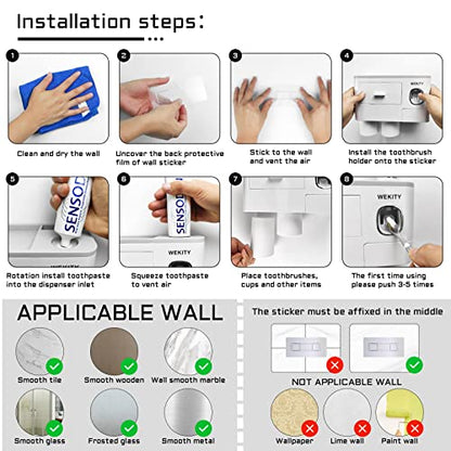 Wekity Multifunctional Wall-Mounted Toothbrush Holder, Automatic Toothpaste Dispenser Space Saving Toothbrush and Toothpaste Holder, with 2 Cups and Drawers Cosmetic Organizer(Grey) - color: Grey