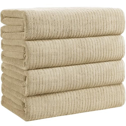 Bath Towels Set of 4 Extra Large 35 x 70 Inches,Luxury Thick High Absorbent and Quick Dry Bath Sheet,Ultra Soft Microfiber,Bathroom,Beach,Yoga,Sport,SPA,Fitness (Beige) - color: Beige, style: 4 Piece Bath Towels