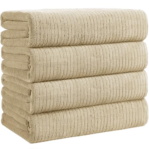 Bath Towels Set of 4 Extra Large 35 x 70 Inches,Luxury Thick High Absorbent and Quick Dry Bath Sheet,Ultra Soft Microfiber,Bathroom,Beach,Yoga,Sport,SPA,Fitness (Beige) - color: Beige, style: 4 Piece Bath Towels