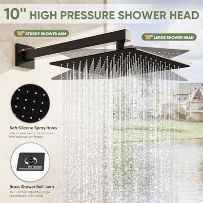 Kurpot Black Shower System, Wall Mounted Shower Faucet Set with Valve, 10-Inch Rainfall Shower Head with Handheld Combo Spray, 59'' Long Shower Hose and Shower Trim Kit, Matte Black - color: Matte Black
