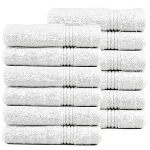 Lara 100% Turkish Cotton Washcloths 12 Pack, Extra Soft & Absorbent Wash Cloths for Face & Body (12" x 12"), Terry Cloth, Small Hand Towels for Bathroom, White - color: White, size: 12 Wash Cloths