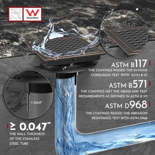 6 Inch Square Shower Floor Drain with Flange,Quadrato Pattern Grate Removable,Food-Grade SUS 304 Stainless Steel,Watermark&CUPC Certified,Oil Rubbed Bronze - color: Oil Rubbed Bronze, size: 6 Inch