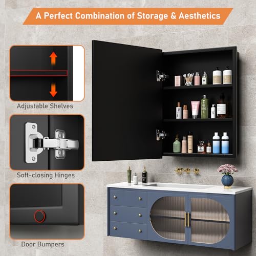 20X26 Inches Medicine Cabinet, Wall Mounted Bathroom Cabinet wirh Beveled Mirror, Recessed or Surface Medicine Cabinet with Storage - size: 20X26 IN