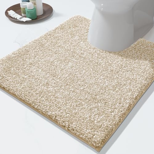 Yimobra Toilet Rugs U Shaped Washable, Soft Absorbent Microfiber Bathroom Rugs, Non Slip Quick Drying Shaggy Bath Mat,Contour Bathroom Mats for Toilet Base, Home Essentials,24x20,Light Beige and White - color: Light Beige and White, size: 24" X 20"