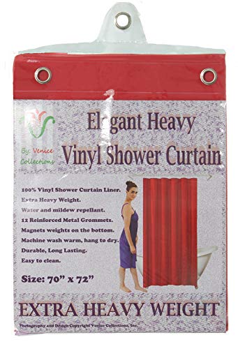 Venice Elegant Home Heavy Duty Vinyl Shower Curtain Liner with 12 Metal Grommets Red - color: Red