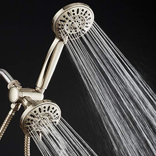 AquaDance Brushed Nickel Premium High Pressure 48-setting 3-Way Combo for The Best of Both Worlds – Enjoy Luxurious 6-setting Rain Shower Head and 6-Setting Hand Held Shower Separately or Together | Enjoy Two 6-Setting Rain & Hand Showerheads Separately o