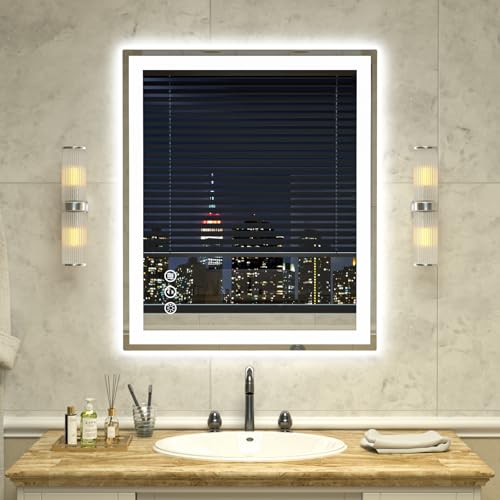 36"x 30" LED Bathroom Mirror with Lights, Smart Dimmable Vanity Mirrors for Wall, Anti-Fog, Dimmable, Backlit + Front Lit, Memory Shatterproof Smart Mirror for Bathroom (Horizontal/Vertical) | Front & Backlit, Memory Function, HD Tempered Glass Vanity Mir