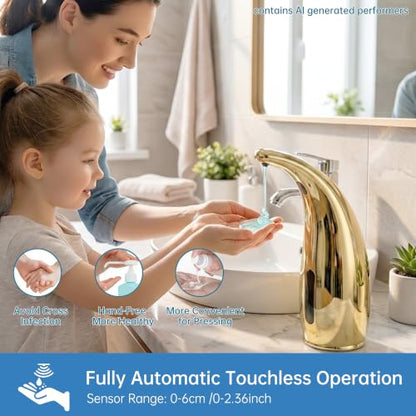 Automatic Soap Dispenser, 300 mL, 4 Levels, Rechargeable | Touchless sensor dispensing with 4 adjustable output levels, a 300 mL tank, and convenient magnetic charging for daily use - color: Gold 2 Pack