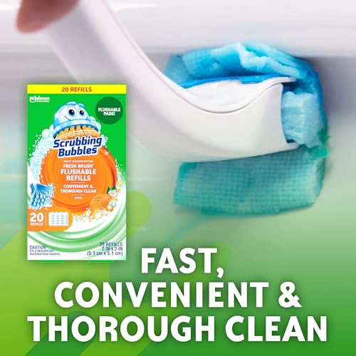 Scrubbing Bubbles Flushable Toilet Bowl Wand Cleaner Refills, Fresh Brush Cleaner Toilet Refill Pads, Removes Limescale & Odors, Citrus Scent, 20 Count (Pack of 2) - size: 20 Count (Pack of 2), style: Refill