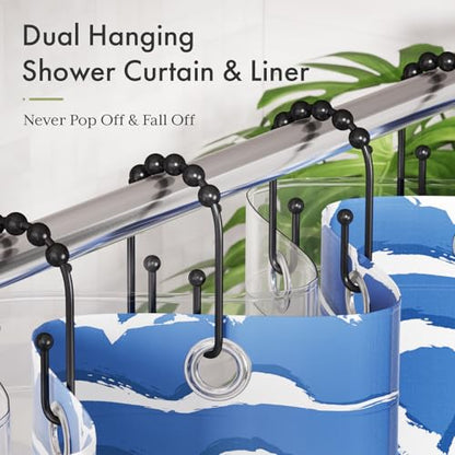 AmazerBath Shower Curtain Hooks Rings, Metal Shower Curtain Rings, Black Shower Curtain Hooks Rust Proof Double Hook Shower Hooks for Shower Curtain and Liner, Shower Rod Hooks Bathroom 12Pcs - color: Matte Black, style: Modern
