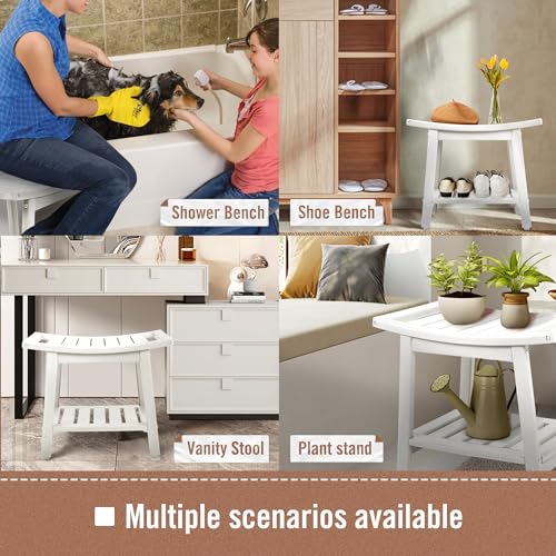 BRIOPAWS Shower-Bench-Seat-Waterproof | White Shower Stool-for-Inside-Shower | HDPE Plastic | Bathroom-Benches w/Storage Shelf & Handles | Shaving Legs | Indoor Outdoor Use | 21.8 x 14 x 18.1 Inch - size: White-L