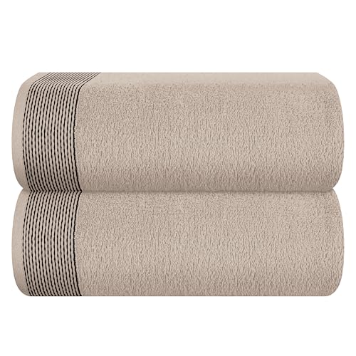 Cotton 2 Pack Oversized Bath Sheet 35 x 70, Large Bath Sheet, Ultra Absorbent, Compact, Eco-Friendly and 100% Recyclable, Quick Drying and Lightweight Towel - Tan - color: Tan, size: 2 Pack Bath Sheets