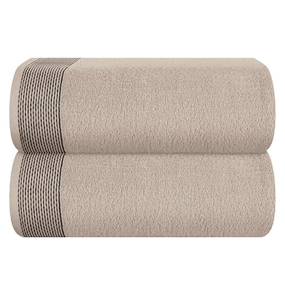 Cotton 2 Pack Oversized Bath Sheet 35 x 70, Large Bath Sheet, Ultra Absorbent, Compact, Eco-Friendly and 100% Recyclable, Quick Drying and Lightweight Towel - Tan - color: Tan, size: 2 Pack Bath Sheets