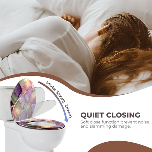 Round Resin Toilet Seat, Quietly Close Quick Release Hinges Cover | Toilet Lid Cover Easy to Clean and Install, Luxurious Iridescent Mosaic Gold Edged Leaf Heavy Duty Toilet Seat - color: pattern4, size: O-shape