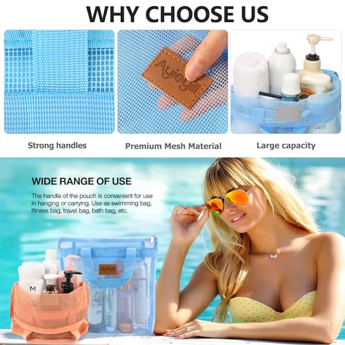 Hommtina 2 Pcs Shower Mesh Caddy Bag Quick Dry Hanging Toiletry and Bath Organizer for Travel and Swimming with Zipper (Pink-Blue) - color: Pink-Blue