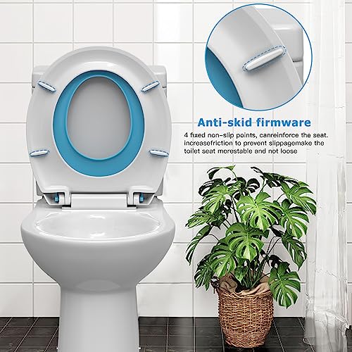 Toilet Seat with Easy Clean & Change Hinges, Quiet-Close Lid, Contoured Seat, Quick-Attach Hardware, White, 15.8"L x 14.2"W - color: Blue, size: 15.8"L x 14.2"W
