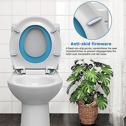 Toilet Seat with Easy Clean & Change Hinges, Quiet-Close Lid, Contoured Seat, Quick-Attach Hardware, White, 15.8"L x 14.2"W - color: Blue, size: 15.8"L x 14.2"W