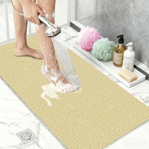 Extra Large Shower Mat 32"x24",Fast Drying Foot Scrubber Mats, Non Slip Bath Mat for Inside Shower, PVC Loofah Bathroom Mats for Wet Areas, Bathroom Floor, Poolside Entryway, Beige - color: Beige, size: 24" x 32" (Rectangular)
