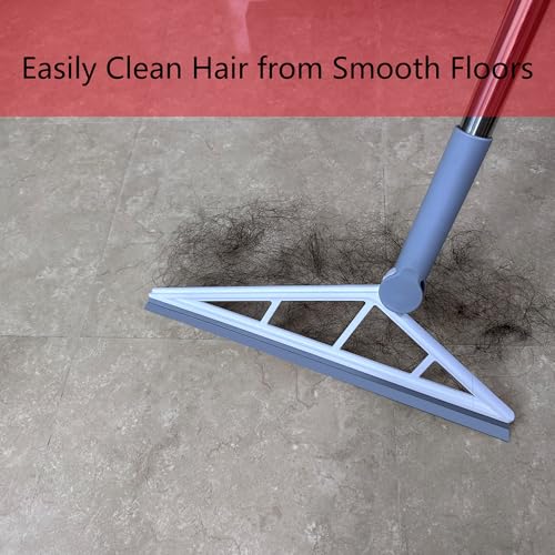 Silicone Air Broom Sweeper Squeegee for Cleaning Pet Hair Grey | Rubber Household Squeegee Push Broom with 61" Long Handle, Indoor Smooth Floor Bathroom Kitchen Glass Shower Clean