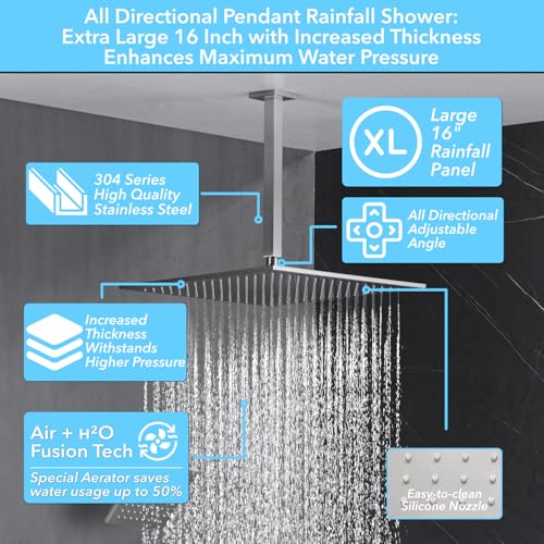 VANFOXLE Shower System, Brushed Nickel Shower Faucet Set, Push Button Valve | 16 Inch Ceiling Mount Rain Head, 6 Inch Wall Mount Head, 2-in-1 Handheld Sprayer, Solid Brass Valve, Rust Resistant - color: Brushed Nickel, style: 16"+6" Head