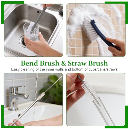 19Pcs Crevice Cleaning Brush Set,Hard Bristle Gap Scrub Tools | for Sliding Door,Sill,Tile Lines, Corner, Sink, Shutter, Car Vents, Keyboard,Lightweight,Plastic,