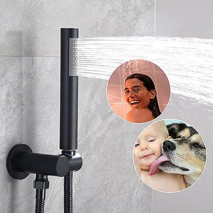 Black Shower Faucets Sets Complete, Matte Black Shower Fixtures, Shower System with 10 Inch Rainfall Shower Head And High Pressure Handheld, Brass Valve with Pressure Balance Cartridge - style: 10-inch Black